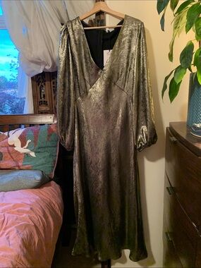 Glamorous Metallic Olive V-Neck Maxi Dress